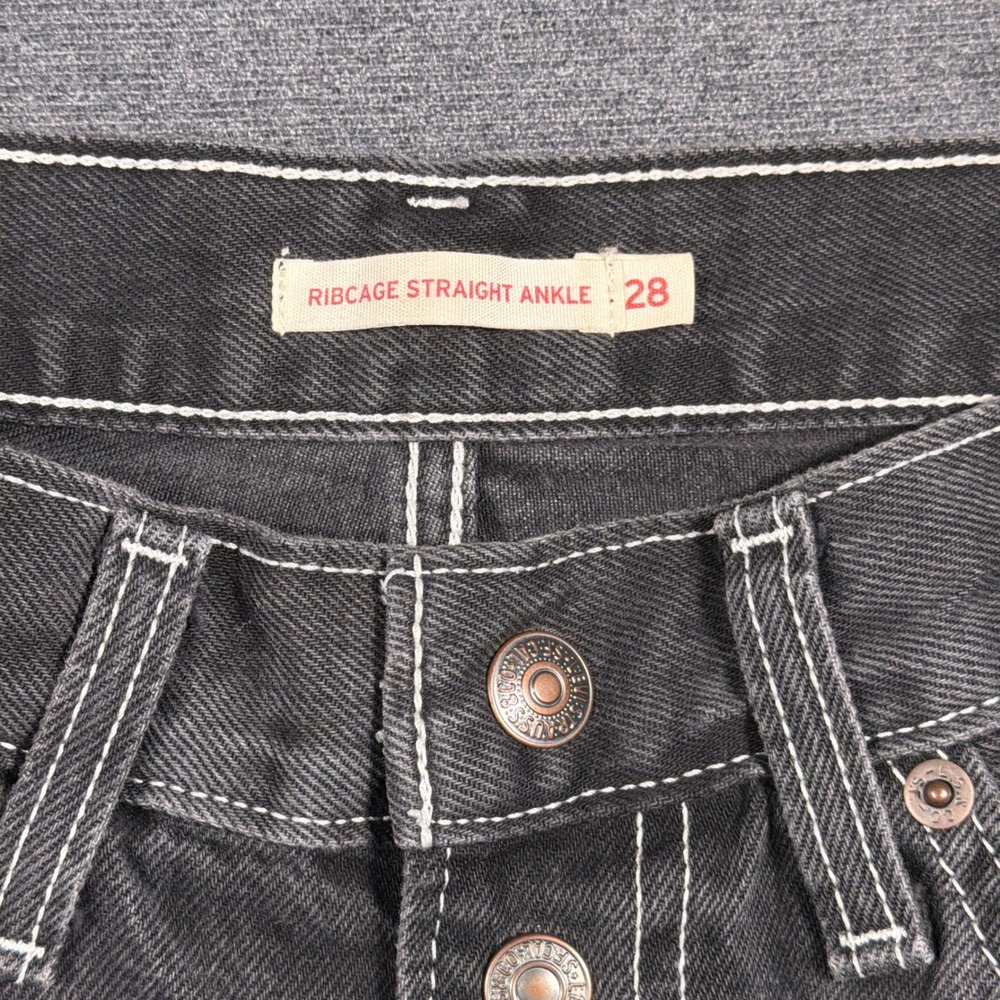 Levi's Ribcage Straight Ankle Jeans Women's 28 Black High Rise Button Fly Denim - Picture 2 of 9